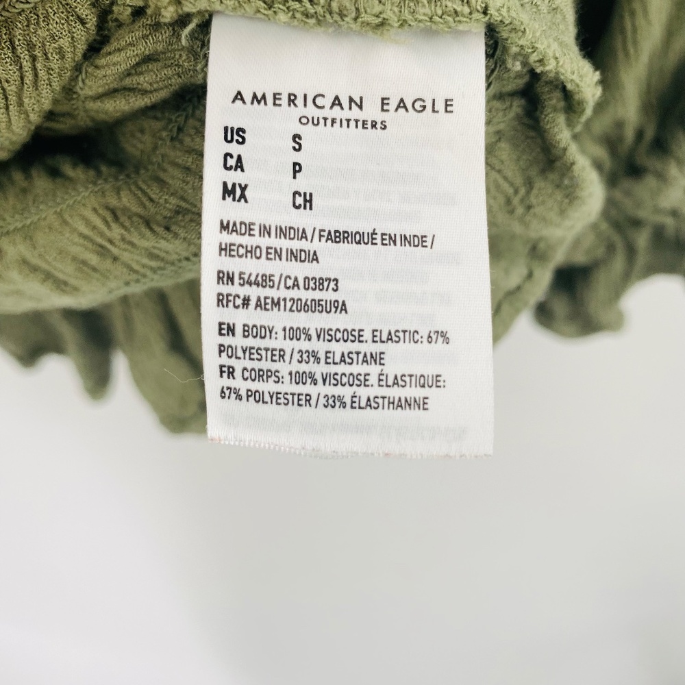 American Eagle Smocked Balloon Sleeve Crop Green Size Small - Picture 3 of 4